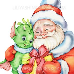 Дед Мороз и Дракончик иллюстрация