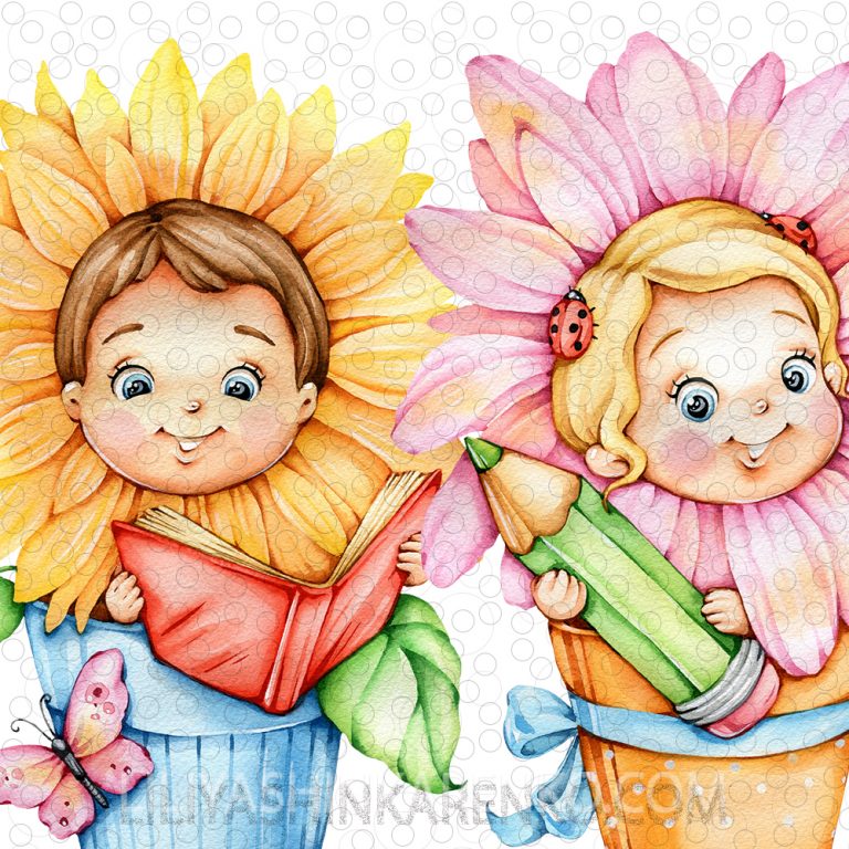Дети цветы иллюстрации — Liliya Shinkarenko